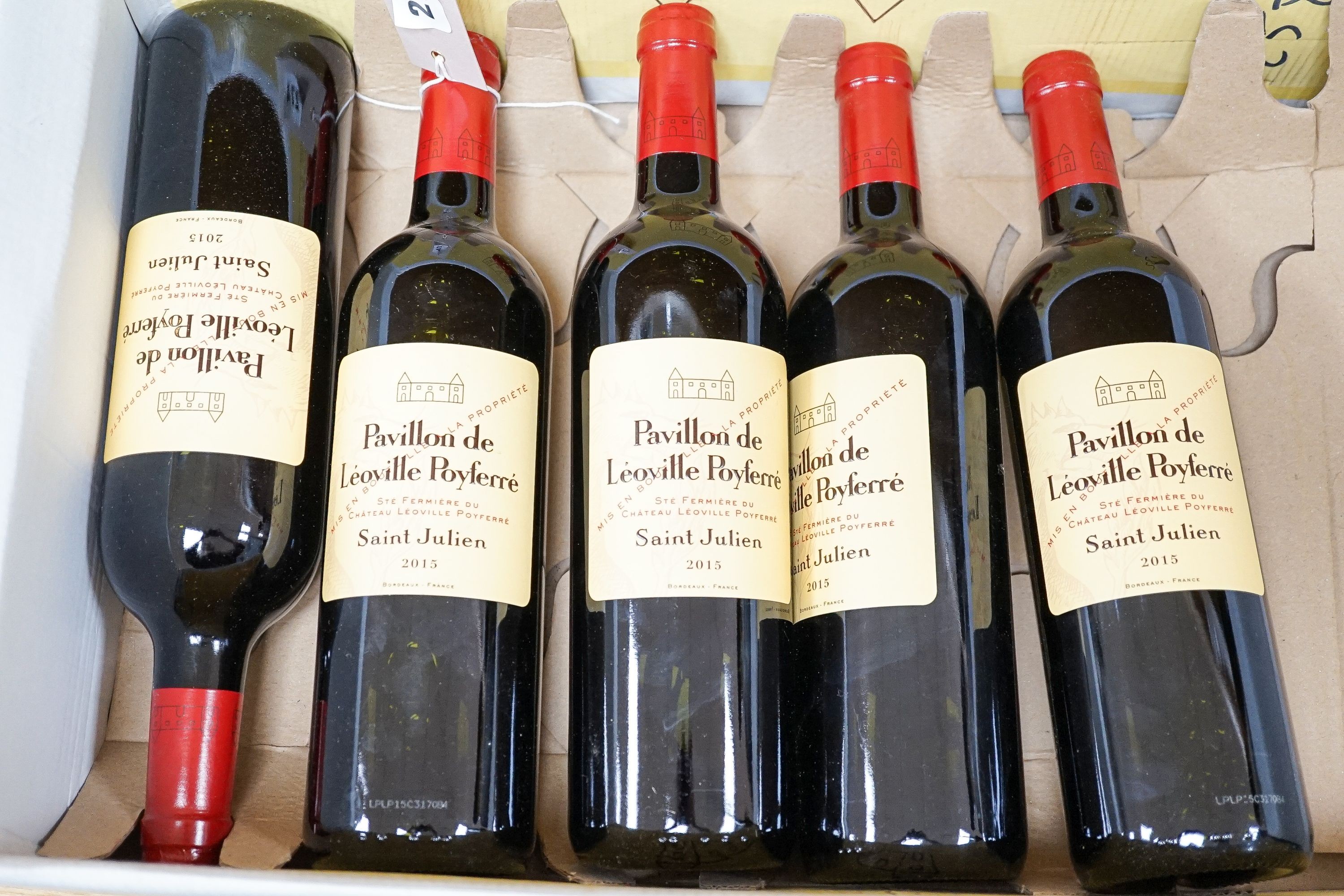 Five bottles of Pavillon de Leoville Poyferre-St. Julien (2nd wine Chateau Leoville-Poyferre OCC, 2015, 75cl.